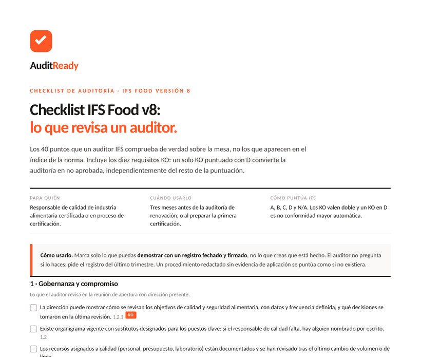Vista previa del checklist IFS Food v8